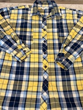 Andrew McMullan Vintage Women's Yellow & Navy Plaid Button-Down Shirt-Large